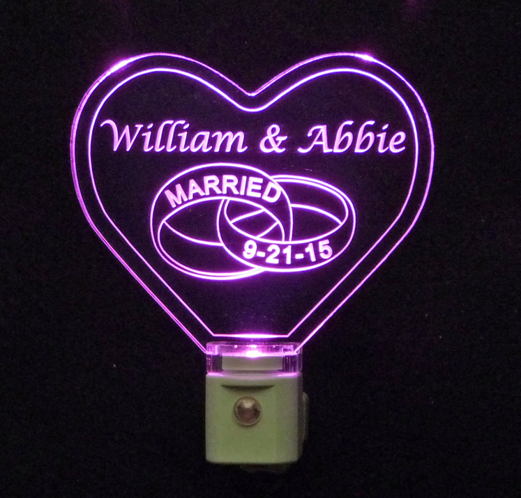 Personalized Heart Wedding Ring LED Night Light